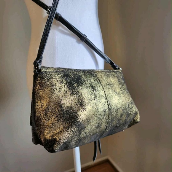 NWT Aimee Kestenberg Genuine Leather Gold Dusted Seude Crossbody Bag - Picture 4 of 10